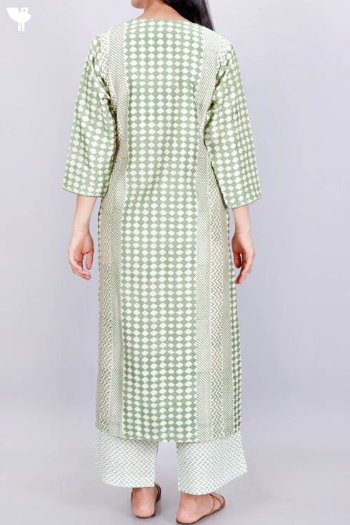 Chanderi Silk Kurta Pant Set With Dupatta In Geometric Block Print