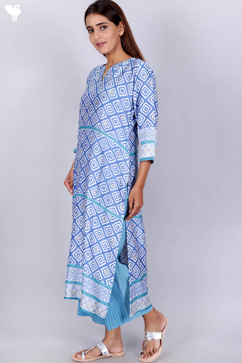 Chanderi Silk Kurta Pant Set With Dupatta In Geometric Block Print