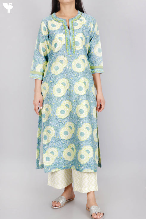 Chanderi Silk Kurta Pant Set With Dupatta In Floral Block Print