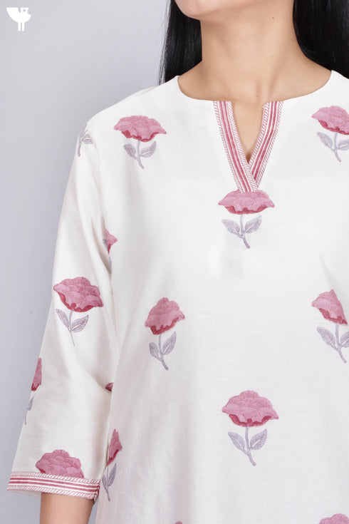 Chanderi Silk Kurta Pant Set With Dupatta In Floral Block Print