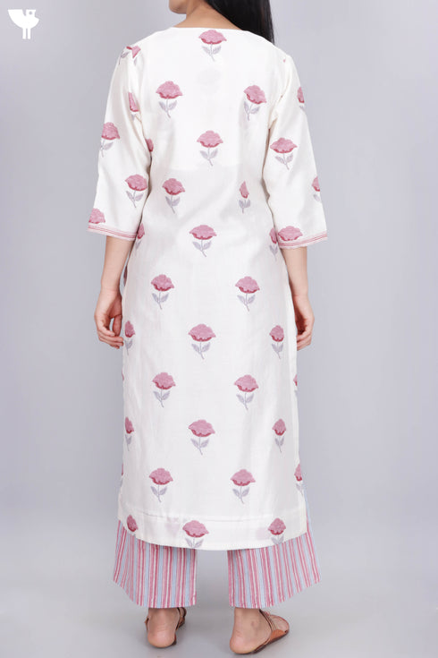 Chanderi Silk Kurta Pant Set With Dupatta In Floral Block Print