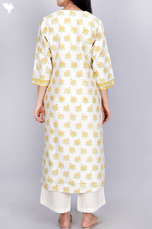 Chanderi Silk Kurta Pant Set With Dupatta In Floral Block Print