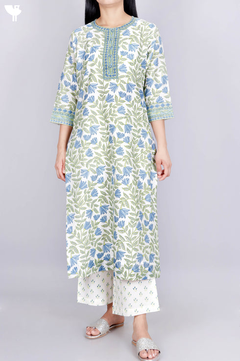 Chanderi Silk Kurta Pant Set With Dupatta In Floral Block Print