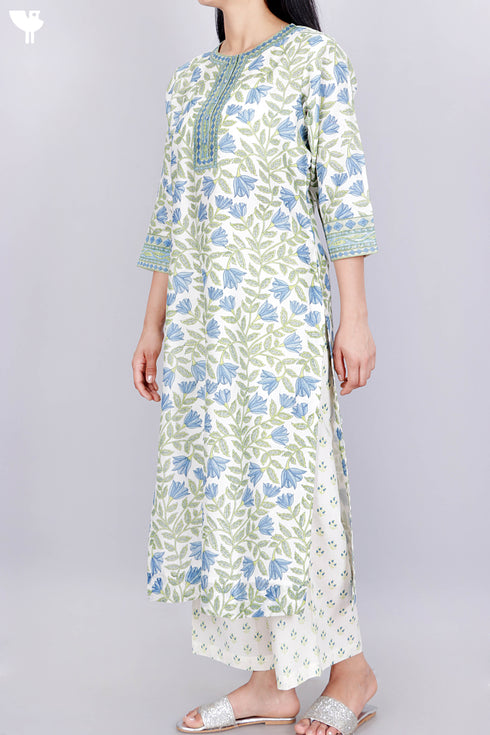 Chanderi Silk Kurta Pant Set With Dupatta In Floral Block Print