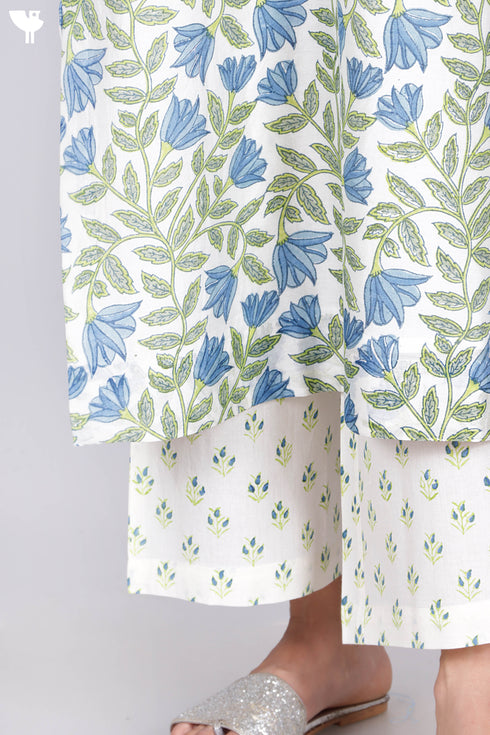 Chanderi Silk Kurta Pant Set With Dupatta In Floral Block Print