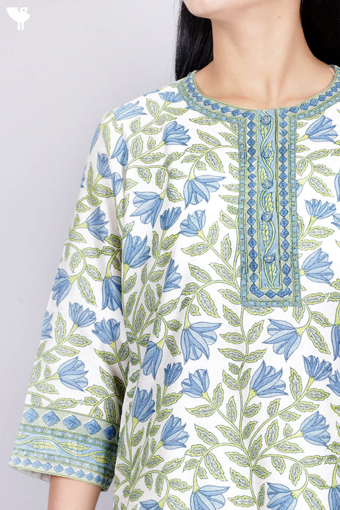 Chanderi Silk Kurta Pant Set With Dupatta In Floral Block Print