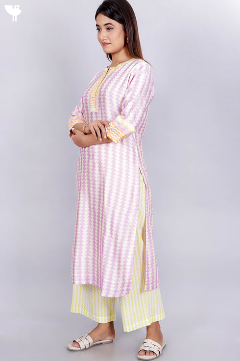 Chanderi Silk Kurta Pant Set With Dupatta In Geometric Block Print