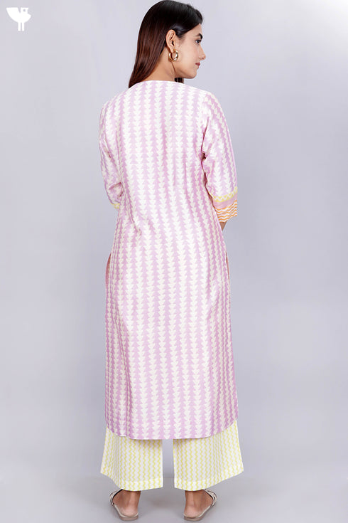 Chanderi Silk Kurta Pant Set With Dupatta In Geometric Block Print