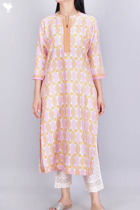 Chanderi Silk Kurta Pant And Dupatta Set in Graphic Block Print