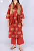 Cotton Kurta, Dupatta And Pant Set In Gold Block Print