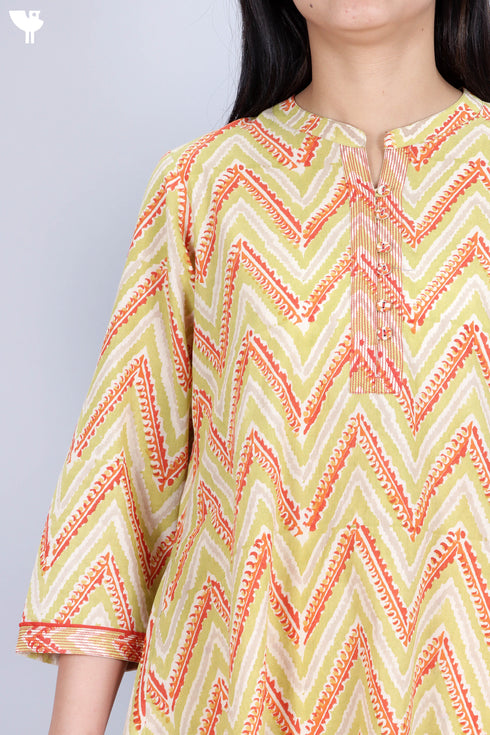 Cotton Kurta Pant Set With Kota Dupatta In Block Print