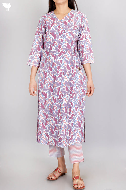 CottonKurta Pant Set With Dupatta In Block Print
