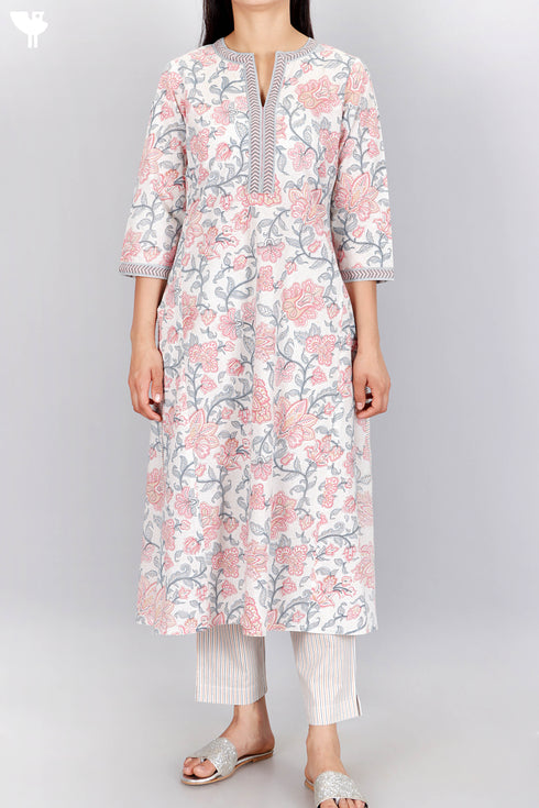 Cotton Kurta And Pant In Floral Print