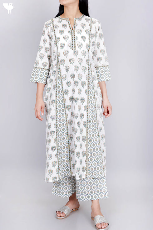 Cotton Kurta And Pant In Traditional Block Print