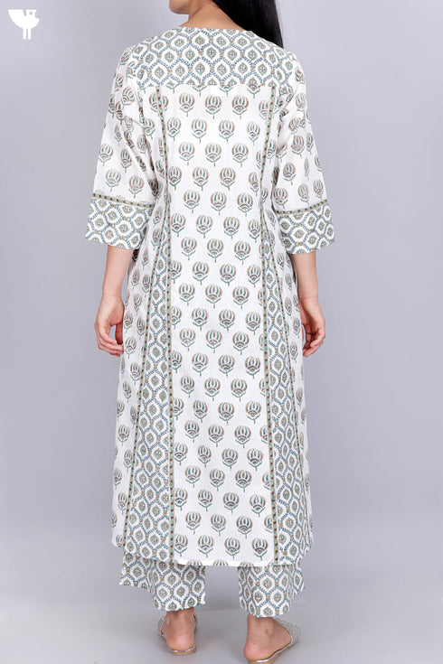 Cotton Kurta And Pant In Traditional Block Print