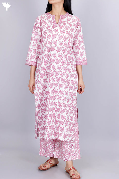 Cambric Cotton Kurta And Pant In Statement Block Print