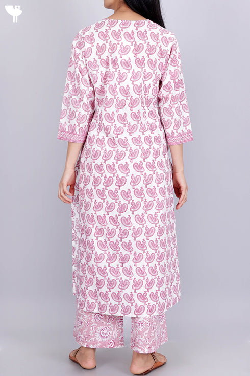 Cambric Cotton Kurta And Pant In Statement Block Print