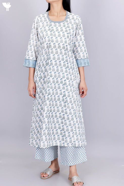 Cambric Cotton Kurta And Pant In Floral Block Print