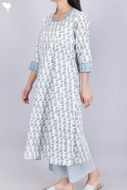 Cambric Cotton Kurta And Pant In Floral Block Print
