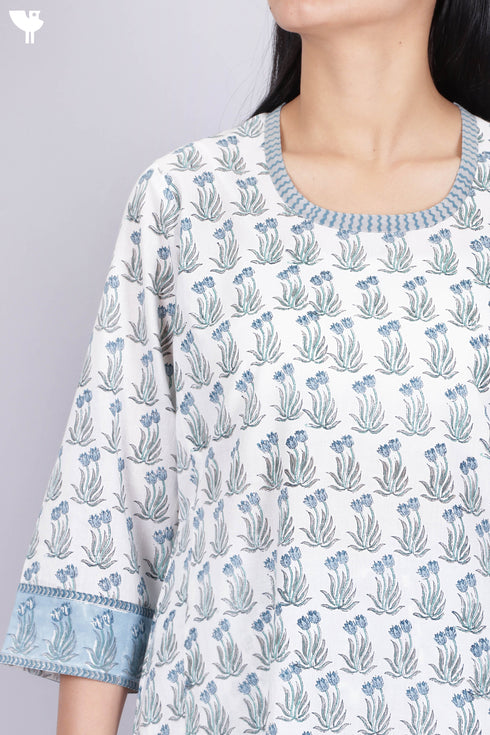 Cambric Cotton Kurta And Pant In Floral Block Print