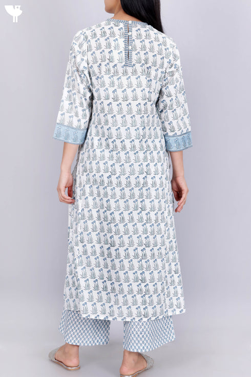 Cambric Cotton Kurta And Pant In Floral Block Print