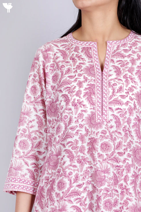 Cambric Cotton Kurta And Pant In Floral Block Print