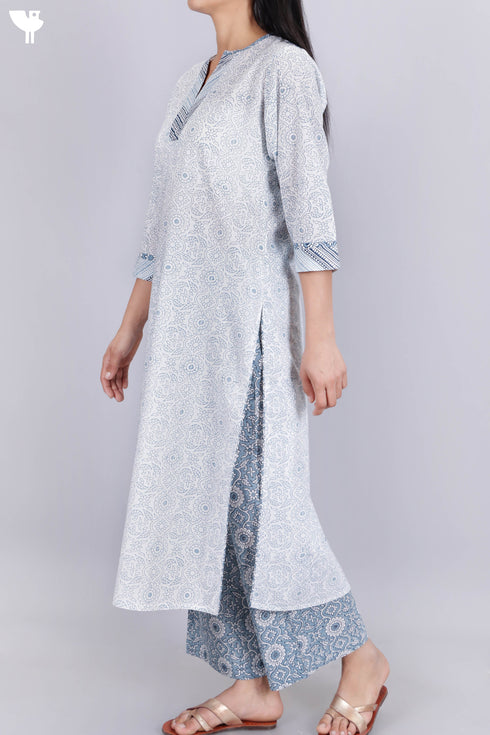 Cambric Cotton Kurta And Pant In Floral Block Print
