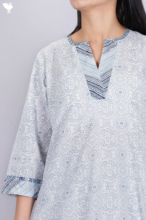 Cambric Cotton Kurta And Pant In Floral Block Print