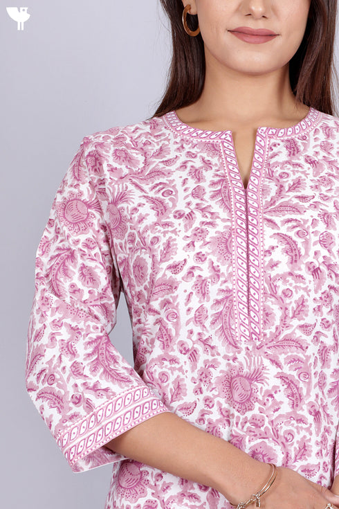 Cambric Cotton Kurta And Pant In Floral Block Print