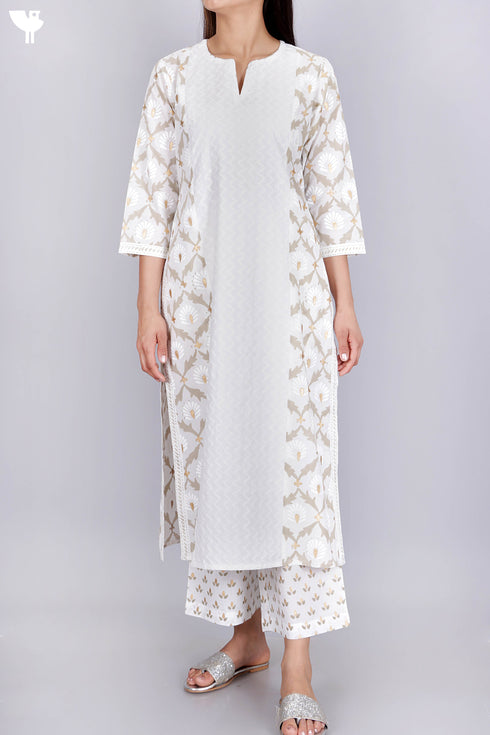 Cotton Chikankari Kurta And Pant Set With Kota Doria Dupatta