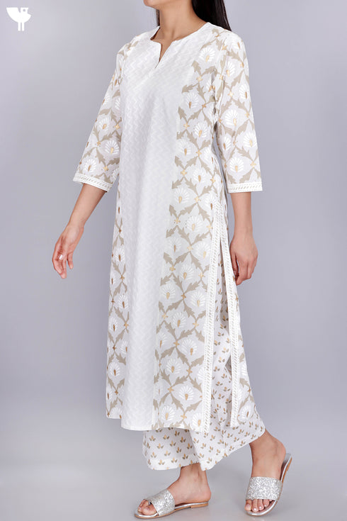 Cotton Chikankari Kurta And Pant Set With Kota Doria Dupatta
