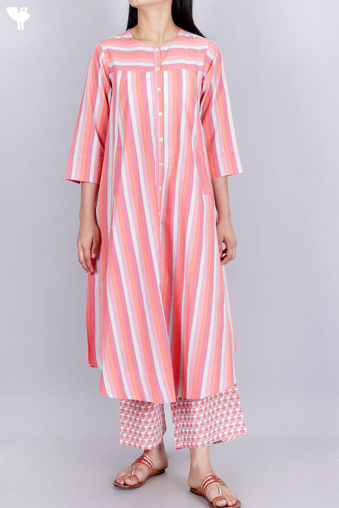 Cambric Cotton Kurta And Pant Set In Striped Print