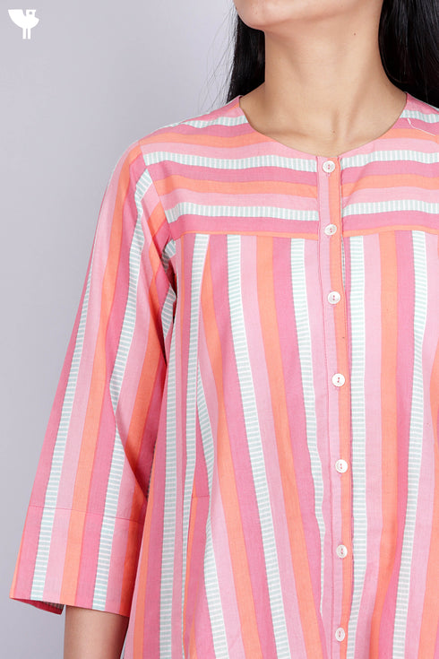 Cambric Cotton Kurta And Pant Set In Striped Print