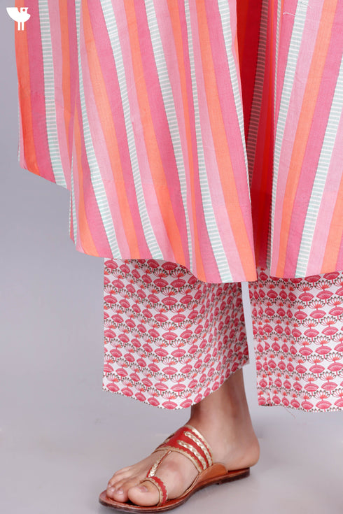 Cambric Cotton Kurta And Pant Set In Striped Print