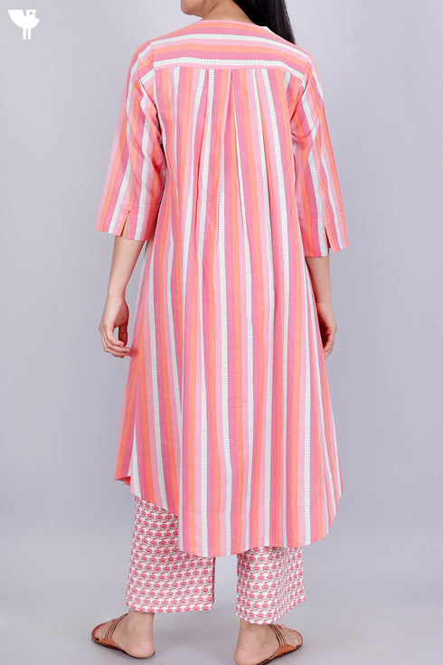 Cambric Cotton Kurta And Pant Set In Striped Print
