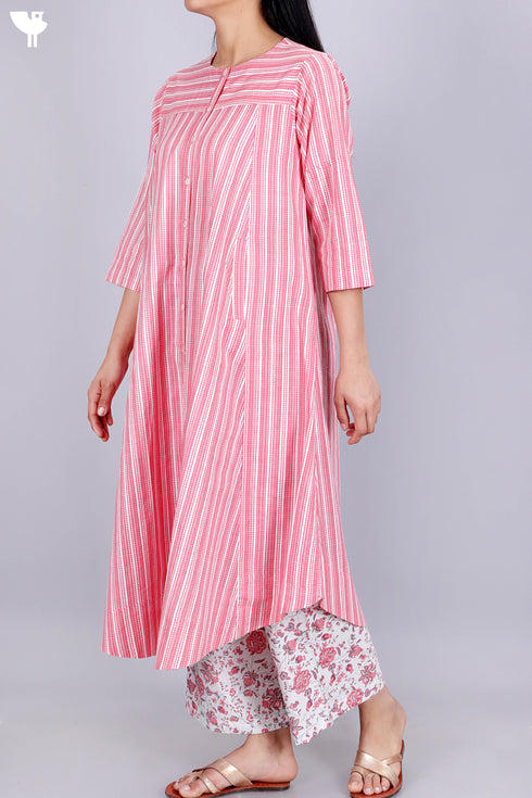 Cambric Cotton Kurta And Pant Set In Striped Print