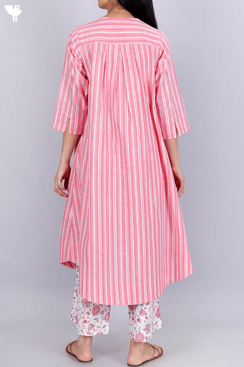 Cambric Cotton Kurta And Pant Set In Striped Print