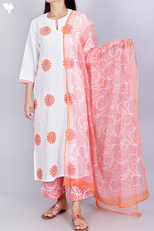 Khaadi Kurta Pant And Kota Doria Dupatta Set in Block Print