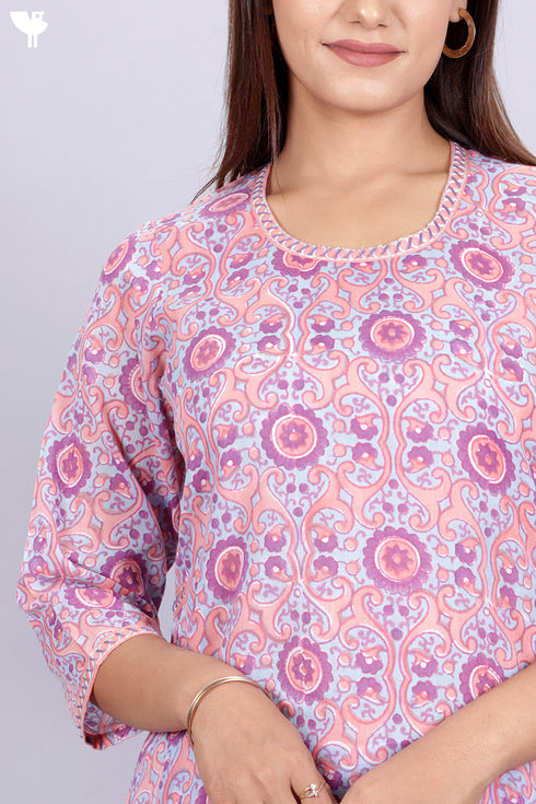 Cotton Kurta And Pant Set In Block Print