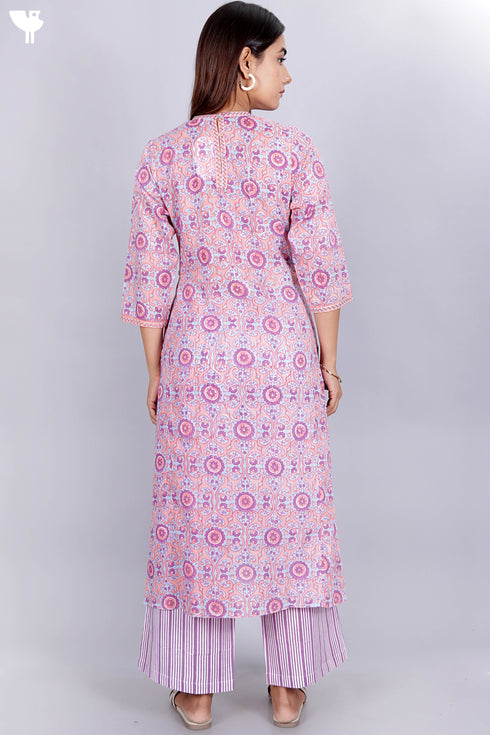 Cotton Kurta And Pant Set In Block Print