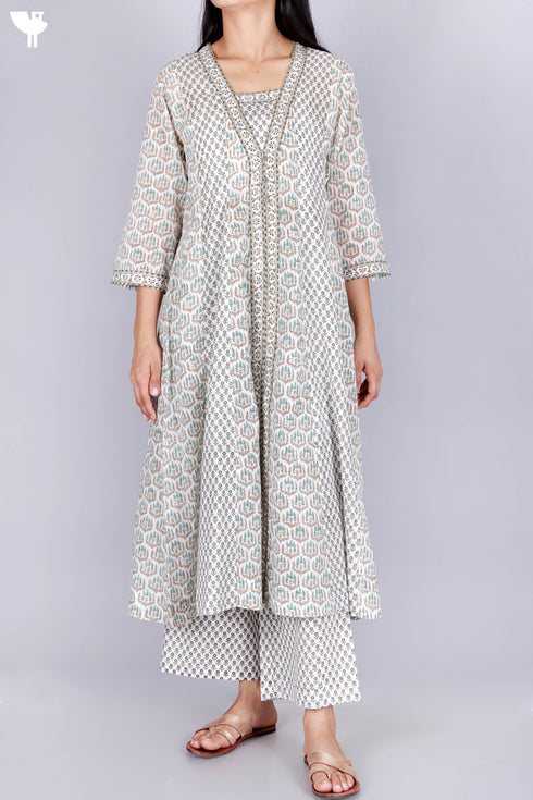 Cotton Kurta And Pant Set In Floral Block Print