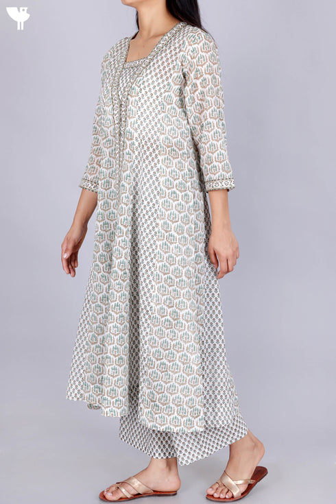 Cotton Kurta And Pant Set In Floral Block Print