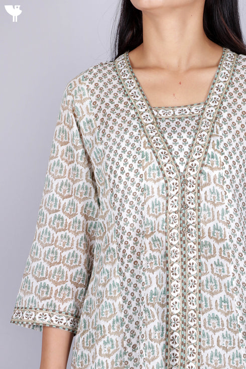 Cotton Kurta And Pant Set In Floral Block Print