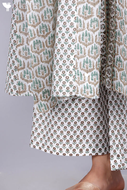 Cotton Kurta And Pant Set In Floral Block Print