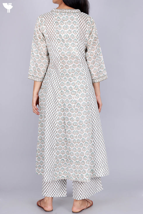 Cotton Kurta And Pant Set In Floral Block Print