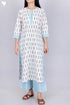 Slub Cotton Kurta And Pant Set With Kota Doria Dupatta In Block Print
