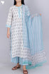 Slub Cotton Kurta And Pant Set With Kota Doria Dupatta In Block Print