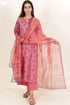 Cotton Kurta Pant And Dupatta Set In Floral Block Print