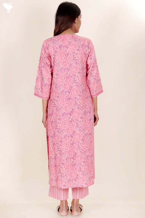 Bizzy Lizzy Kurta And Pant Set With Chiffon Dupatta In Block Print