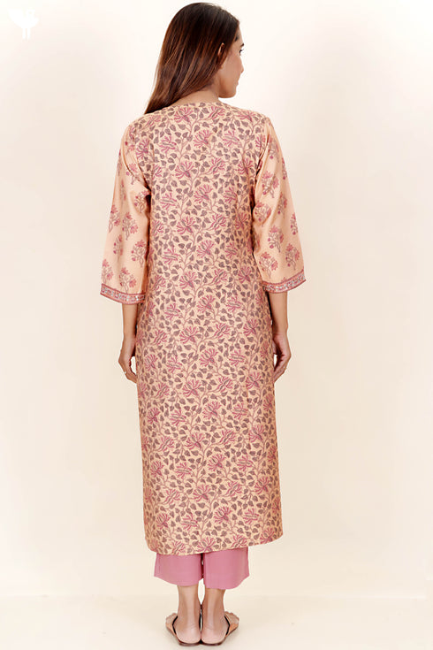 Tussar Cotton Kurta Pant And Dupatta Set In Floral Block Print